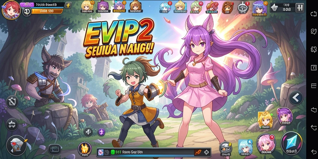 Tampilan gameplay EVIP2 yang penuh aksi dan warna-warni.