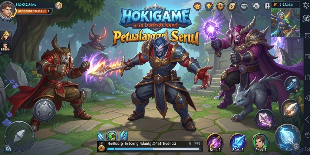Gameplay HOKIGAME dengan pertarungan ARPG yang menegangkan dan mendebarkan.